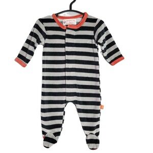 Magnificent Baby Black Stripe Velour Footie Pajamas 3M Magnetic Me Baby Sleeper